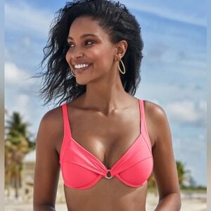 VENUS Draped Ring Underwire Bikini Top - Sunset Pink, Size B